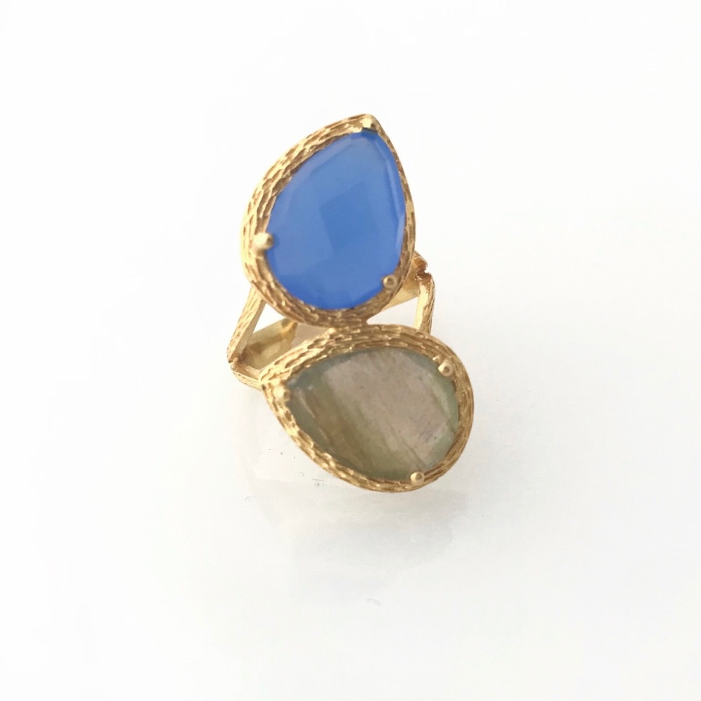 Double Gemstone Split Shank Gold Ring
